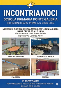 Incontri informativo iscrizioni 2026-27 scuola primaria Ponte Galeria